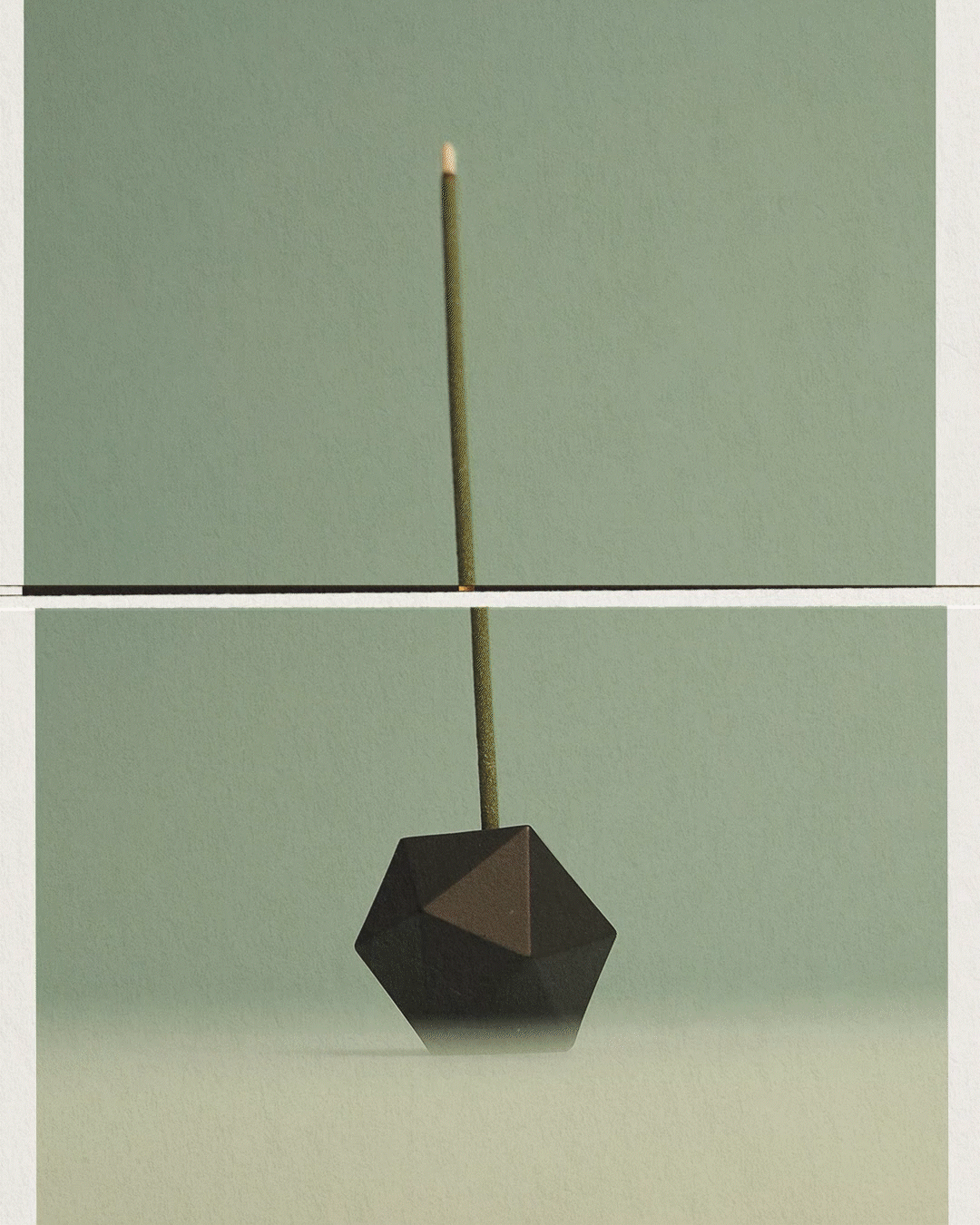 Modern matte black resin incense burner holding a burning incense stick.