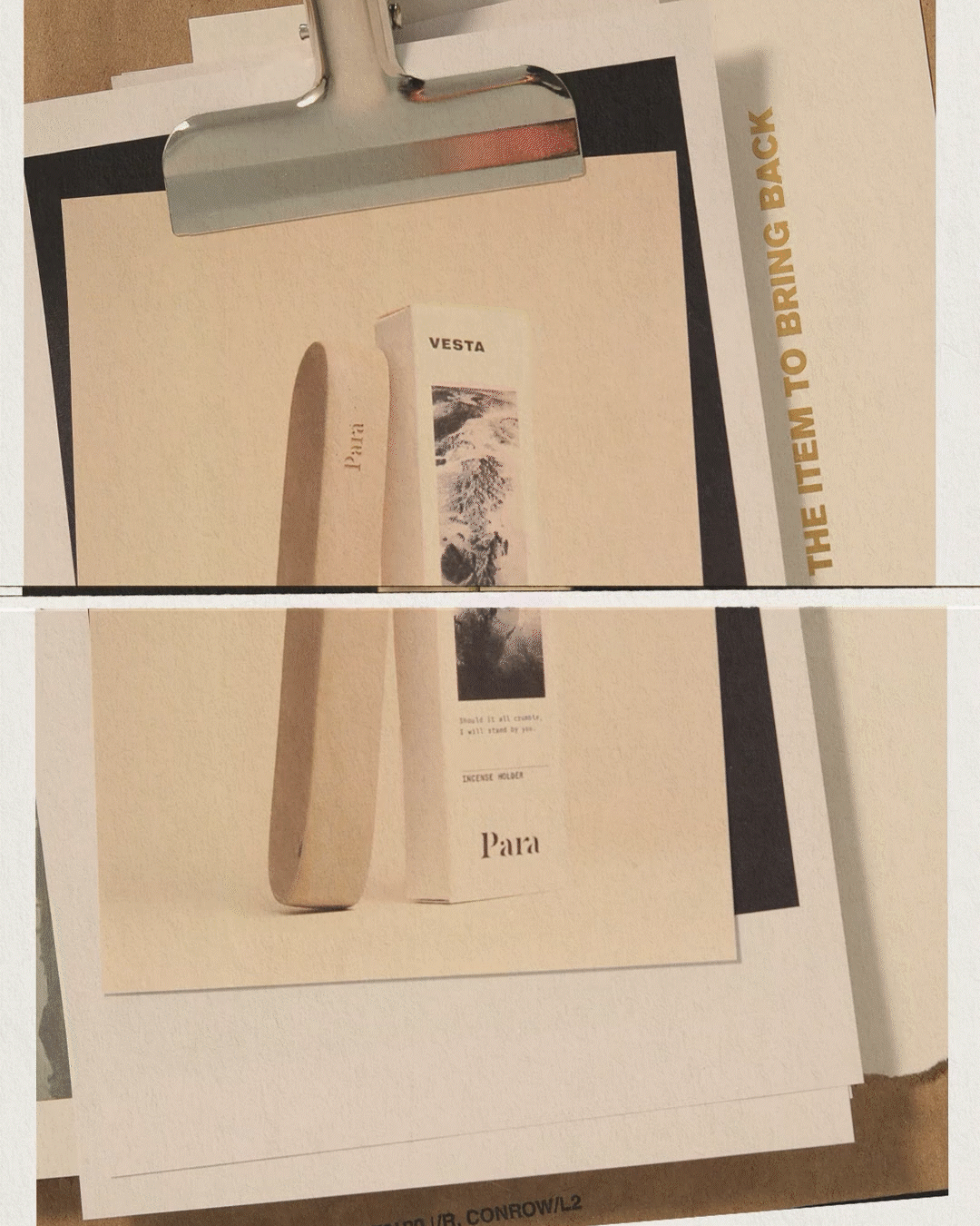 Hand-cast brutalist concrete incense burner catching ash from a lit stick