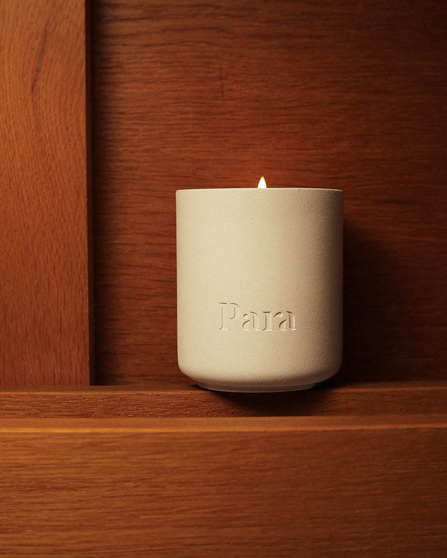 Before the Storm hand-poured neroli and sage candle in a white concrete vessel by Para Home Studio