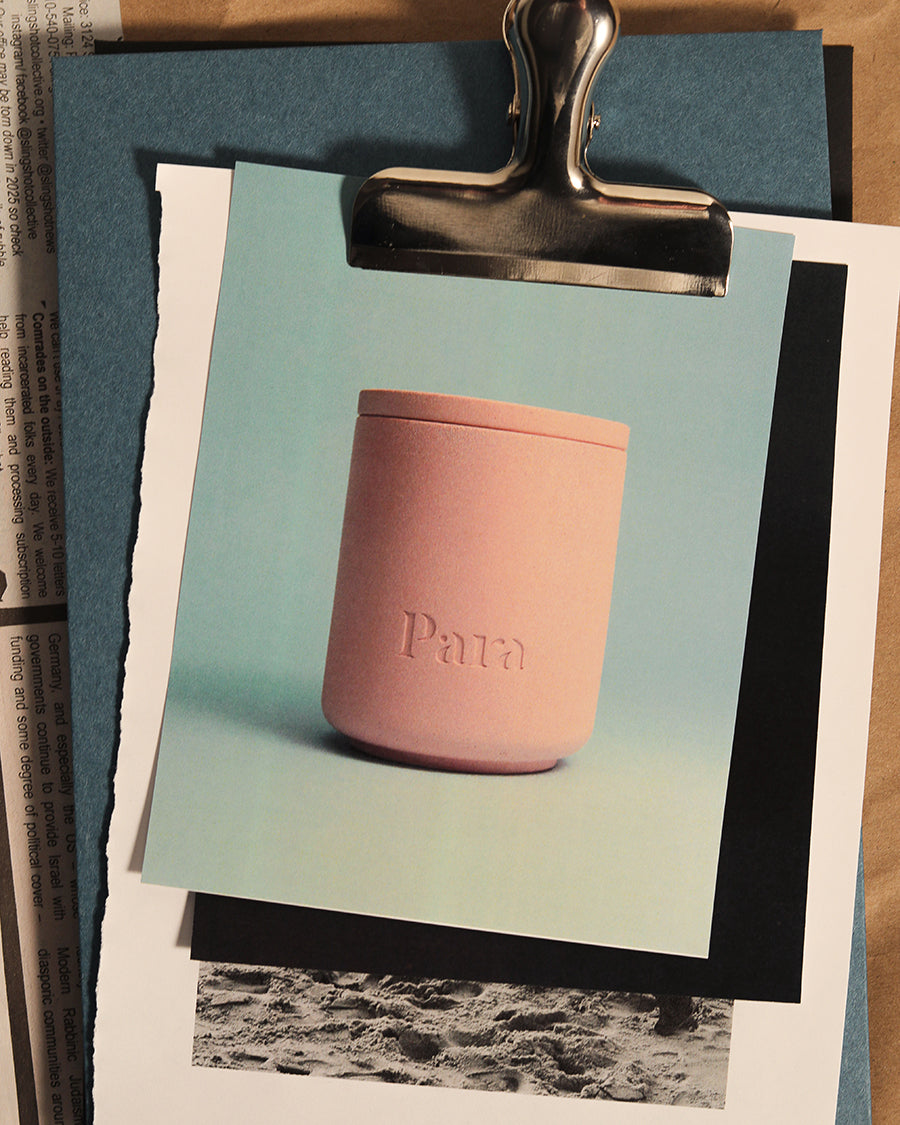Sweet Mirage pink concrete candle jar with lid by Para Home Studio