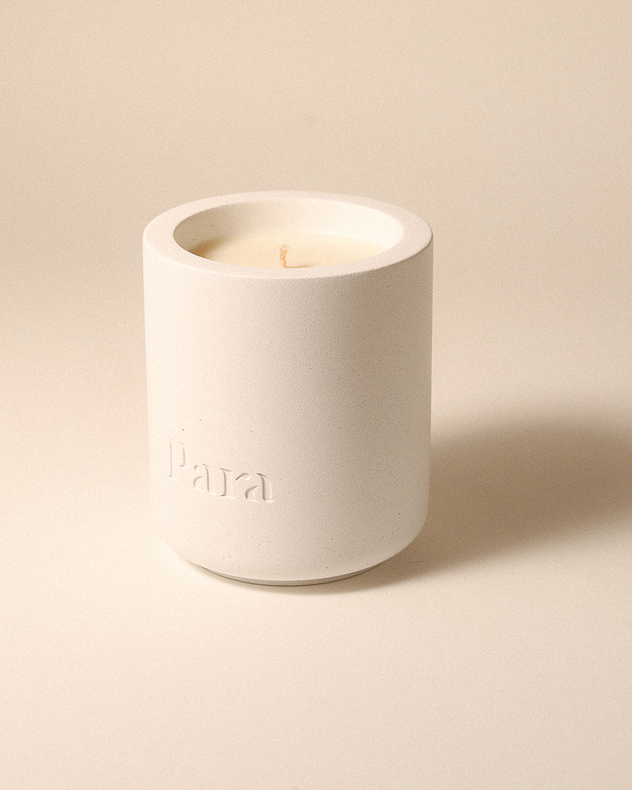 Before the Storm hand-poured neroli and sage candle in a white concrete vessel by Para Home Studio