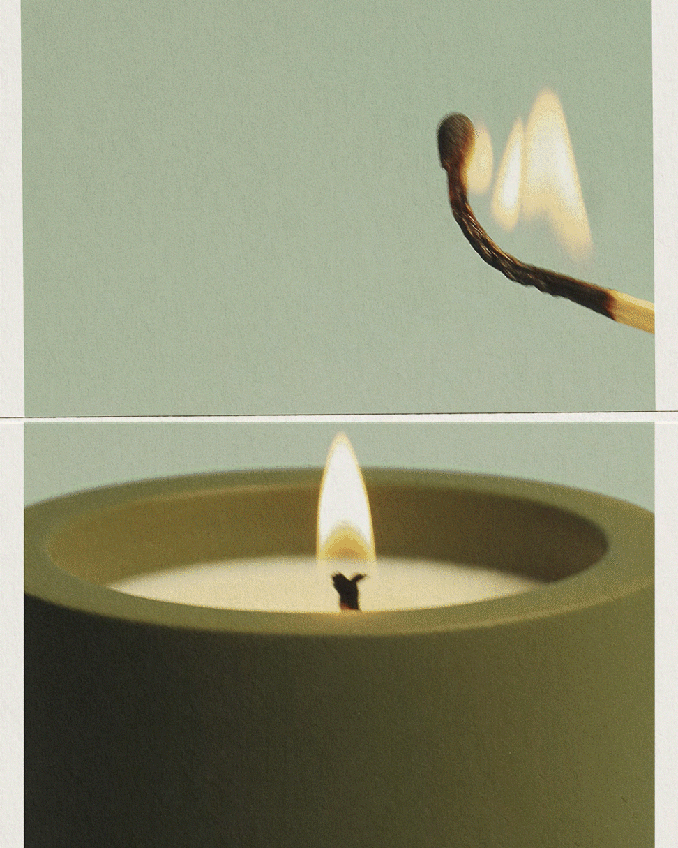 Beyond the Pines hand-poured pine and oak moss candle in a green concrete vessel by Para Home Studio