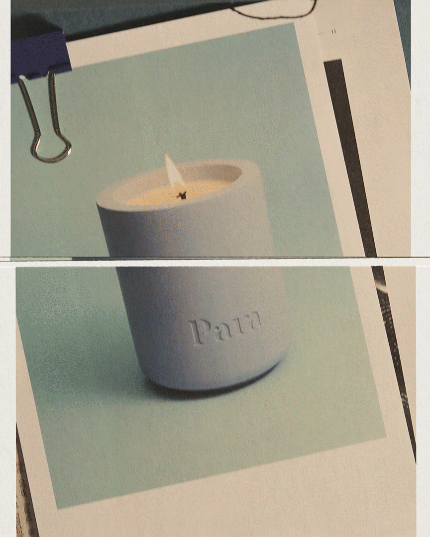 Minimalist blue cement candle jar with lid featuring luxury home fragrance